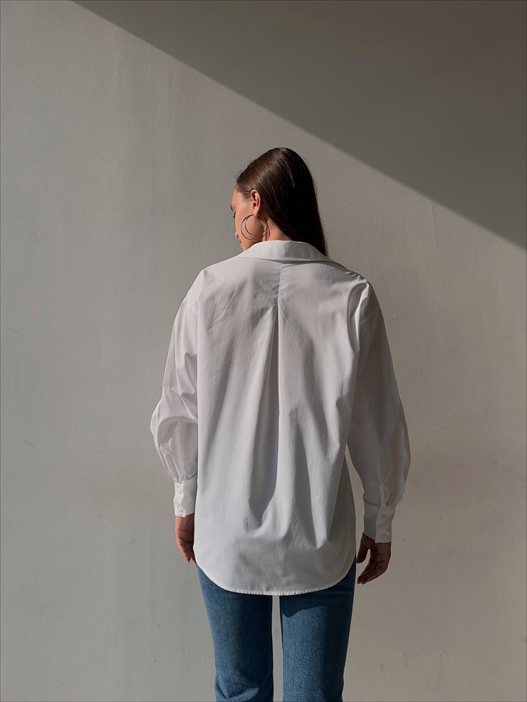 Boyfriend Gizli Düğme Kapamalı Savio Kadın Beyaz Gömlek 23K000114