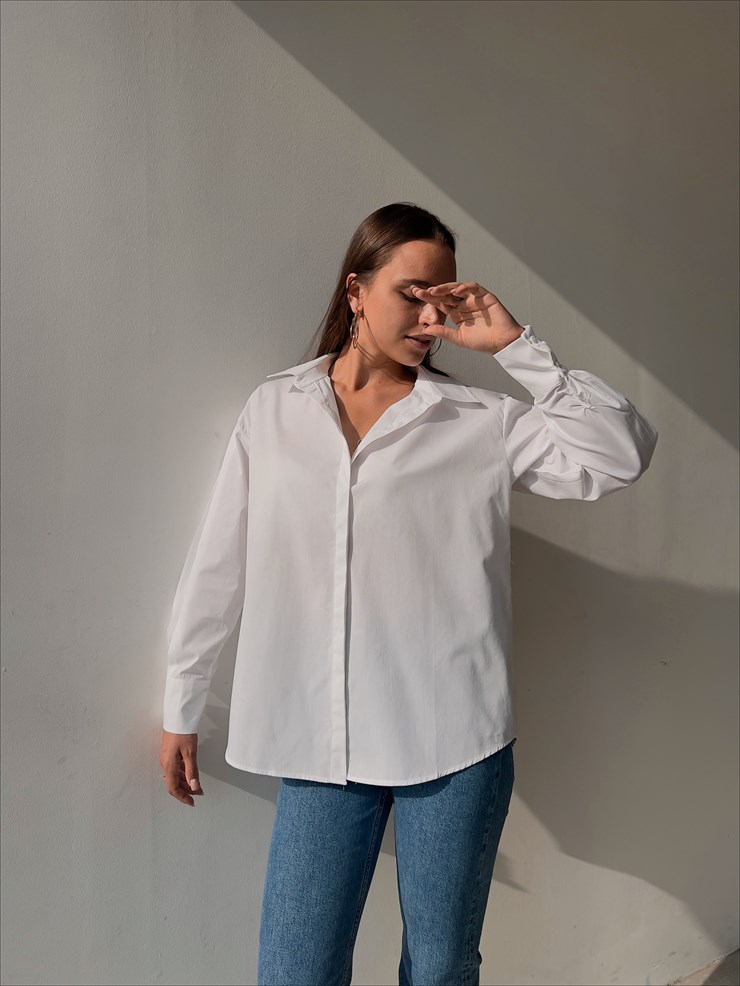 Boyfriend Gizli Düğme Kapamalı Savio Kadın Beyaz Gömlek 23K000114