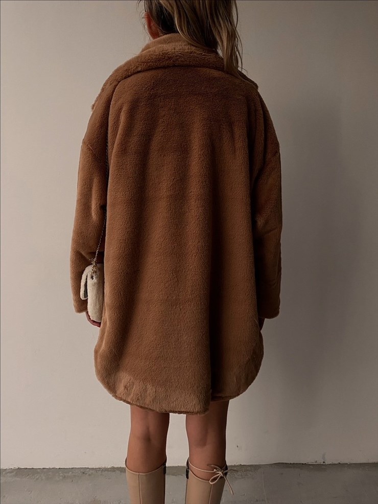 Boyfriend Önde Büyük Cep Detaylı Kadın Kahverengi Renk  Kürk Mont 22K000355