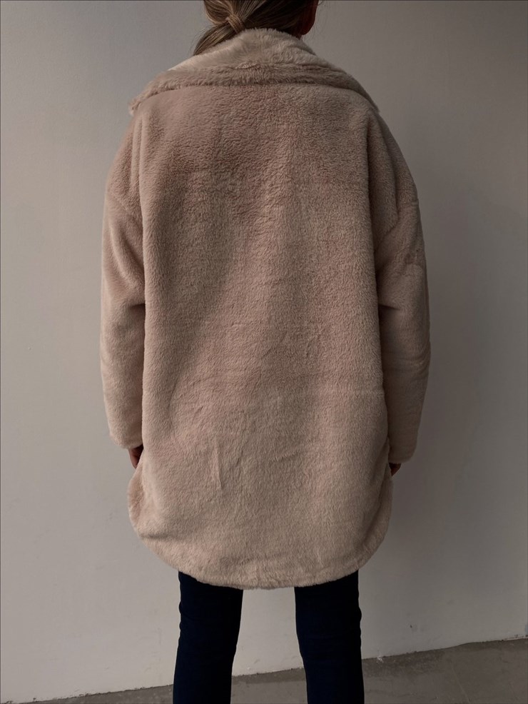Boyfriend Önde Büyük Cep Detaylı Kadın Taş Renk  Kürk Mont 22K000355