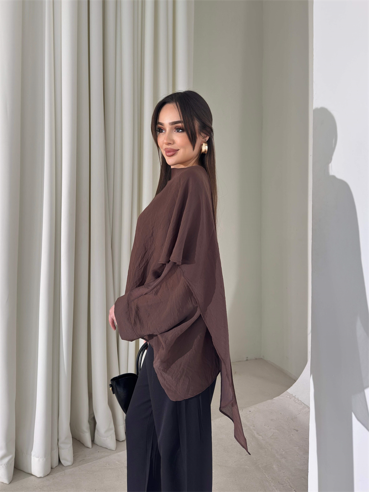 Kendinden Şallı Transparan Kahverengi Brandi Bluz 26Y180