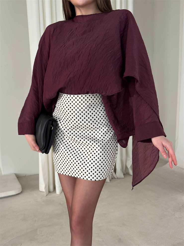 Kendinden Şallı Transparan Bordo Brandi Bluz 26Y180