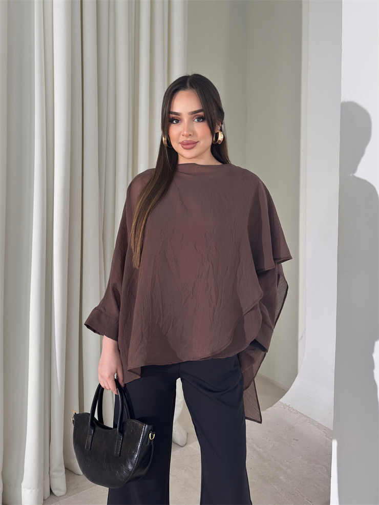 Kendinden Şallı Transparan Kahverengi Brandi Bluz 26Y180