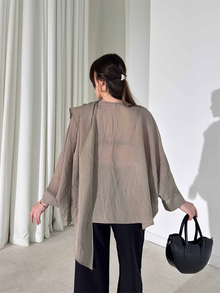 Kendinden Şallı Transparan Haki Brandi Bluz 26Y180