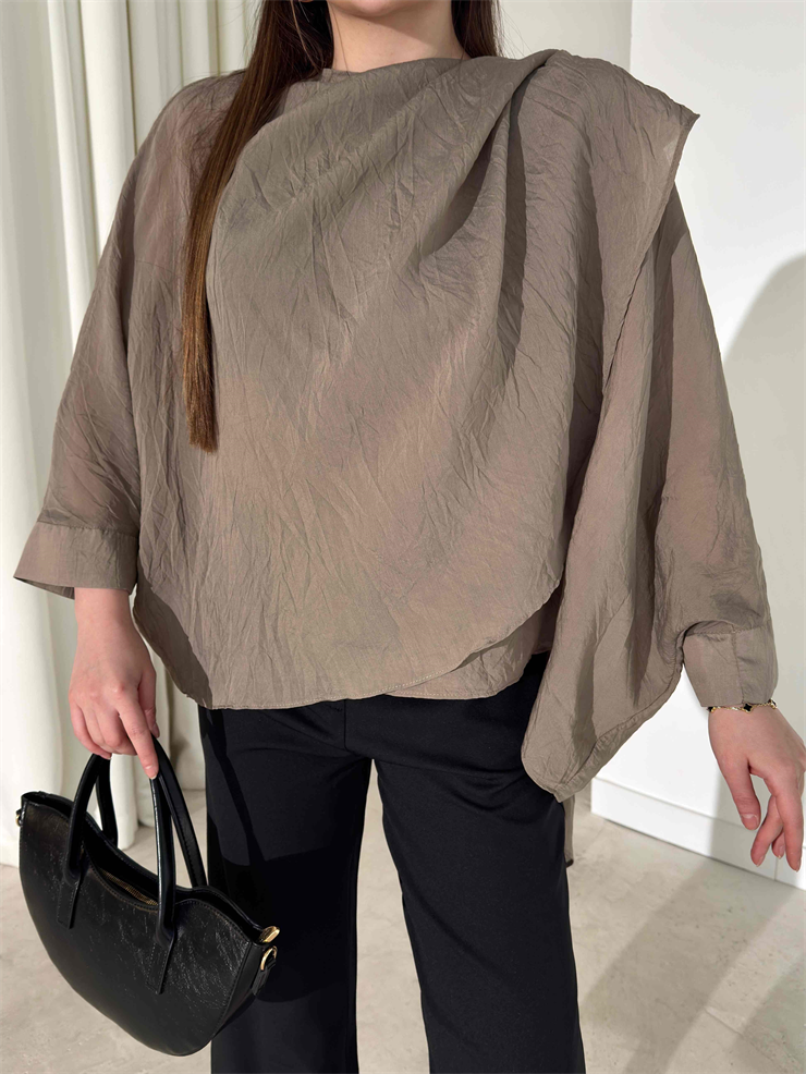 Kendinden Şallı Transparan Haki Brandi Bluz 26Y180