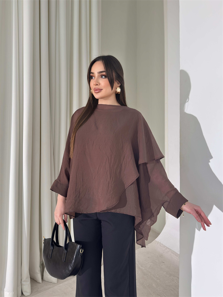 Kendinden Şallı Transparan Kahverengi Brandi Bluz 26Y180