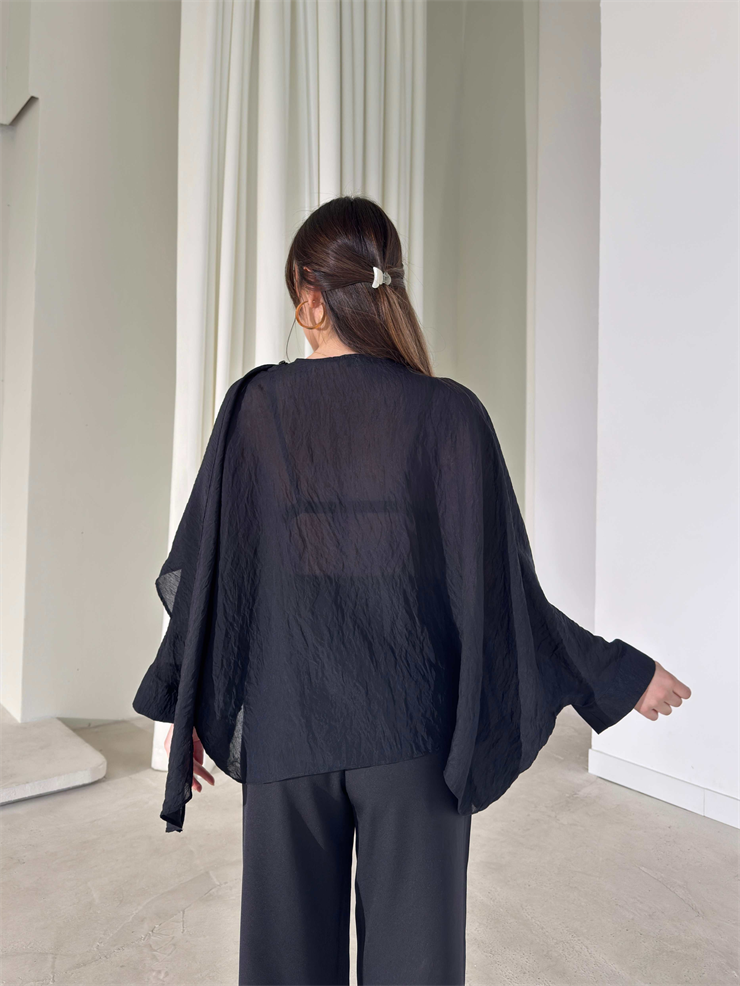 Kendinden Şallı Transparan Siyah Brandi Bluz 26Y180