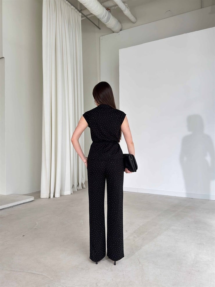 Taşlı İnce Kuşaklı Siyah Britney İkili Kadın Takım 26Y156