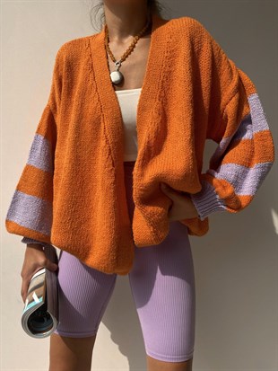 Balon Kol Oversize Kadın Turuncu Buklet Hırka 22K000046