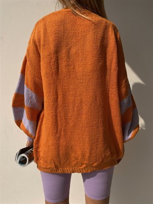 Balon Kol Oversize Kadın Turuncu Buklet Hırka 22K000046