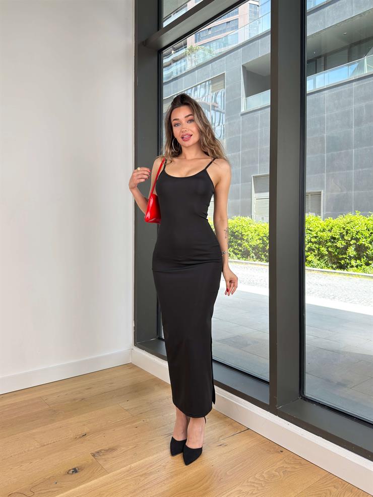 İnce Askılı Busi Siyah Kadın Elbise 25Y090