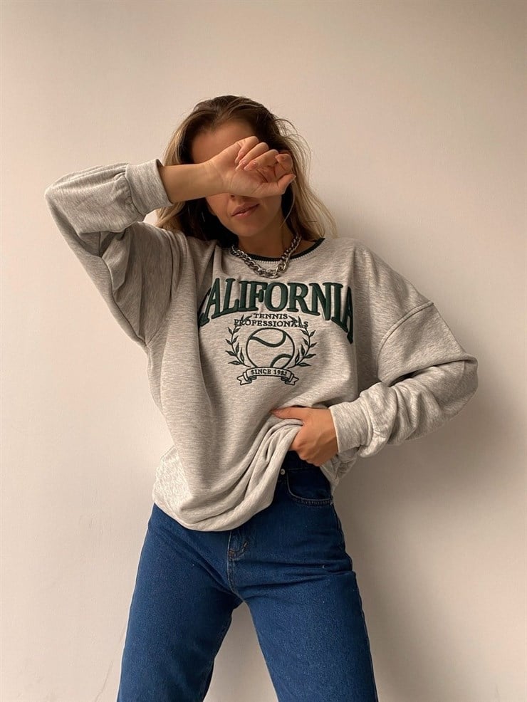 California Yazı İşlemeli  Street Kadın Gri Melanj Sweat 21Y000558