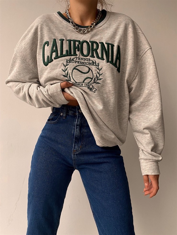 California Yazı İşlemeli  Street Kadın Gri Melanj Sweat 21Y000558