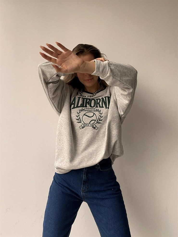 California Yazı İşlemeli  Street Kadın Gri Melanj Sweat 21Y000558