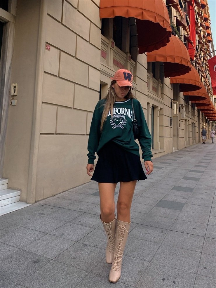 California Yazı İşlemeli  Street Kadın Yeşil Sweat 21Y000558