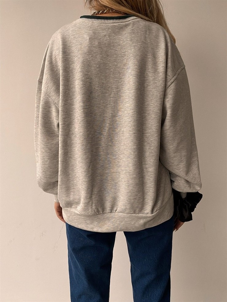 California Yazı İşlemeli  Street Kadın Gri Melanj Sweat 21Y000558