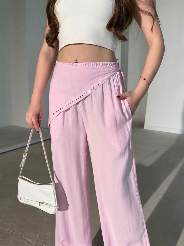 Fularlı Parıltılı Pembe Calvine Kadın Pantolon 26Y224