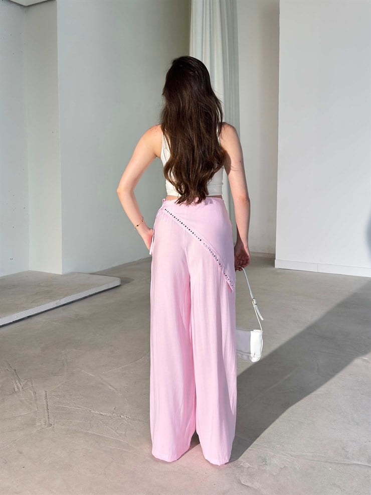 Fularlı Parıltılı Pembe Calvine Kadın Pantolon 26Y224