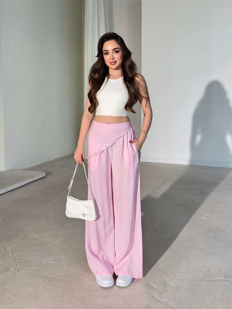 Fularlı Parıltılı Pembe Calvine Kadın Pantolon 26Y224