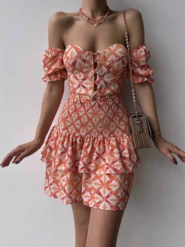 Çapraz Bağcık Açık Omuz Üst Fırfırlı Gipeli Alt Justus Kadın Somon İkili Takım 22Y000330