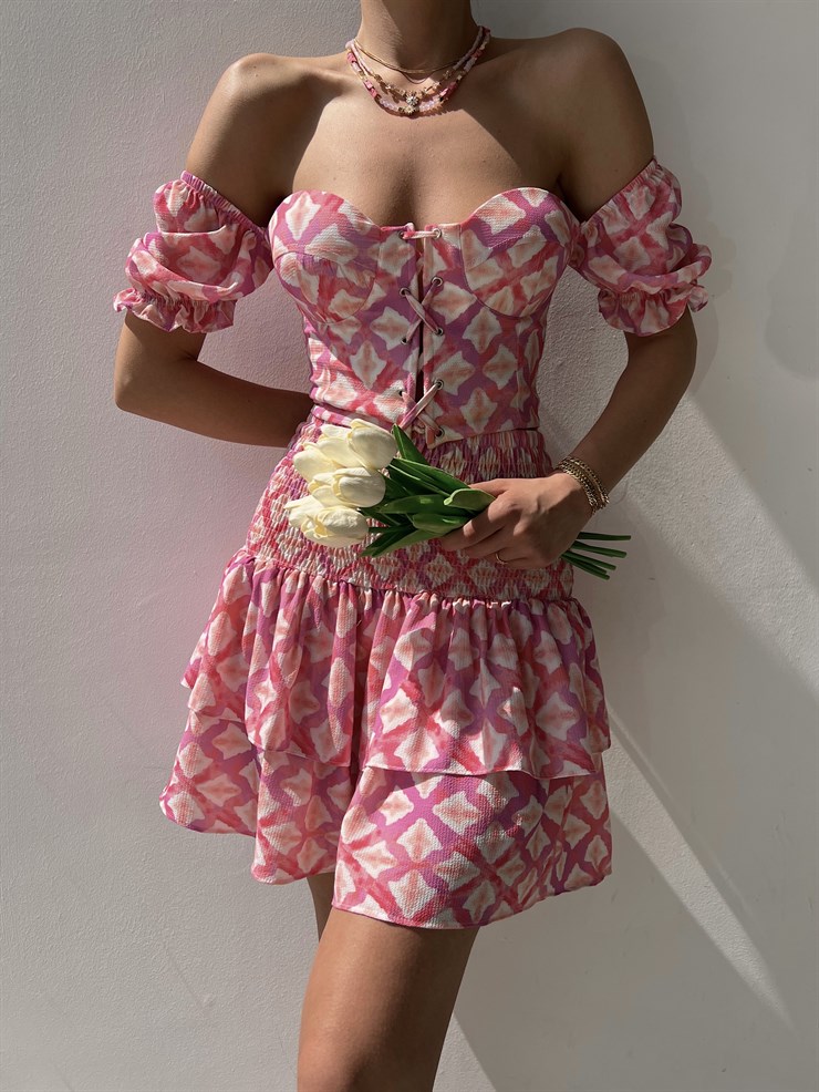 Çapraz Bağcık Açık Omuz Üst Fırfırlı Gipeli Alt Justus Kadın Pembe İkili Takım 22Y000330