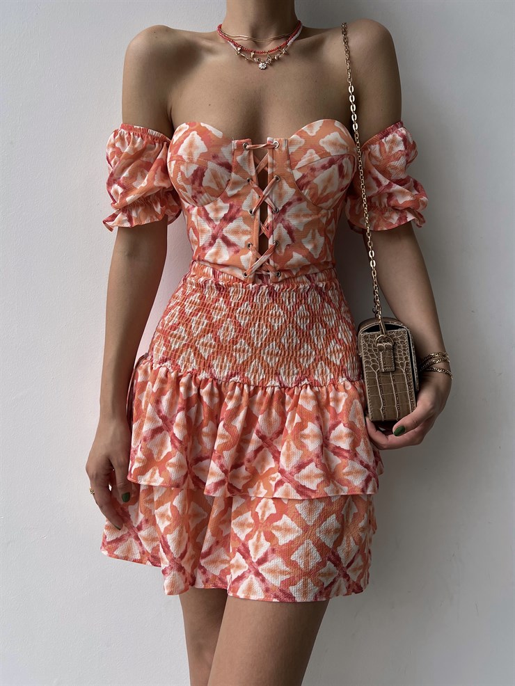 Çapraz Bağcık Açık Omuz Üst Fırfırlı Gipeli Alt Justus Kadın Somon İkili Takım 22Y000330