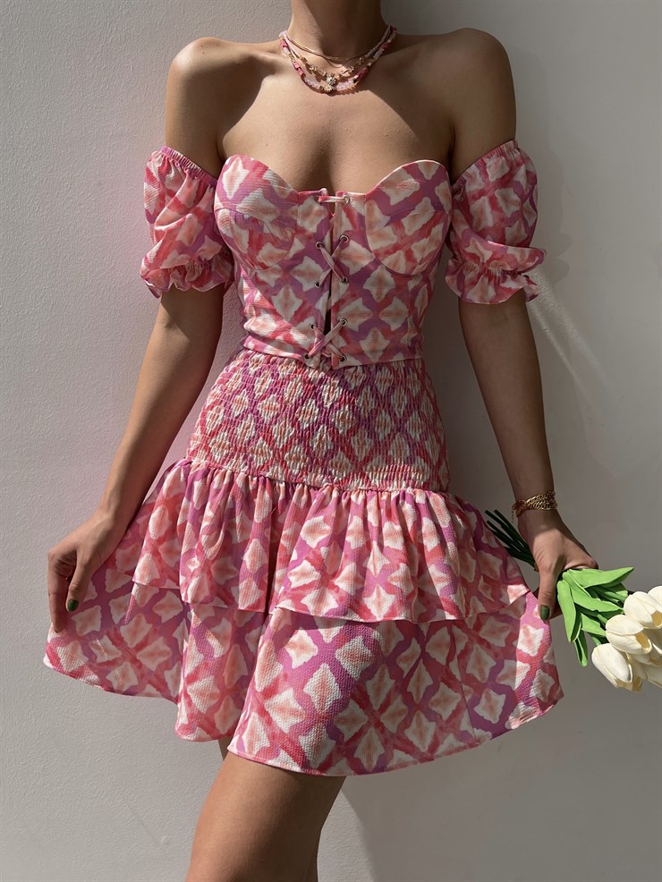 Çapraz Bağcık Açık Omuz Üst Fırfırlı Gipeli Alt Justus Kadın Pembe İkili Takım 22Y000330