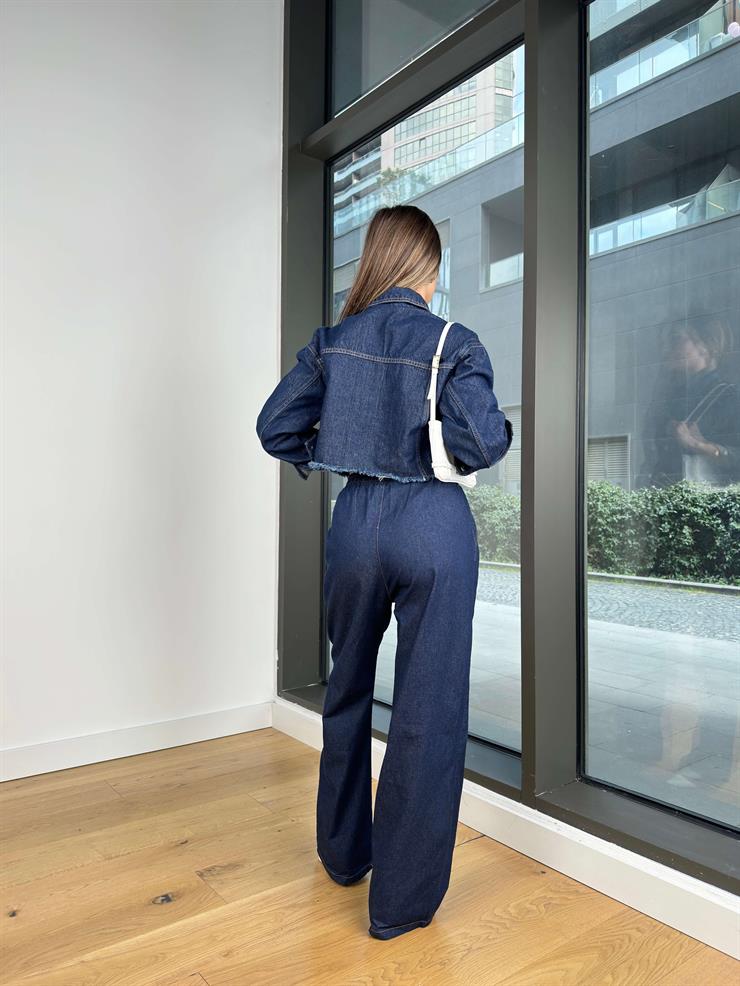 Belden Bağcıklı Carey Mavi Kadın Bol Paça Jean 25Y027