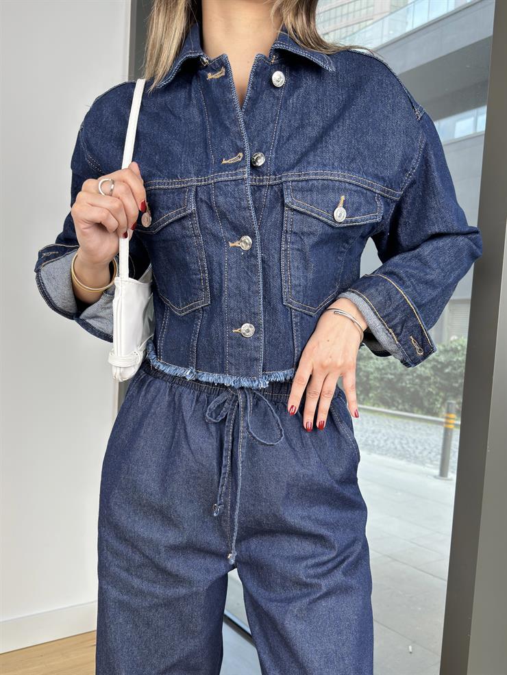 Belden Bağcıklı Carey Mavi Kadın Bol Paça Jean 25Y027