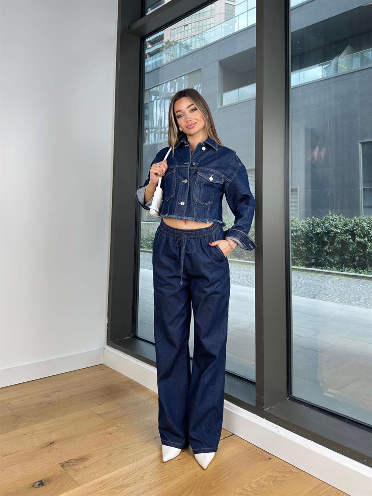 Belden Bağcıklı Carey Mavi Kadın Bol Paça Jean 25Y027