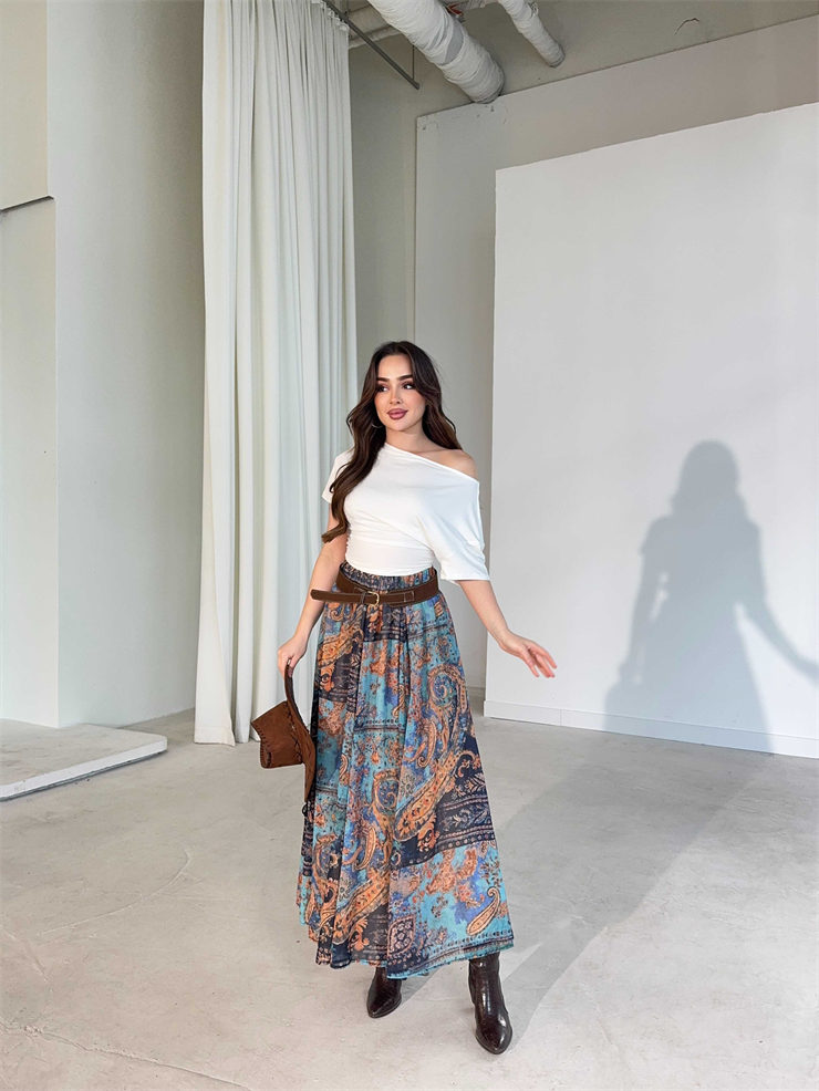 Desenli Süet Kemerli Tül Casandra Lacivert Kadın Etek 26Y153