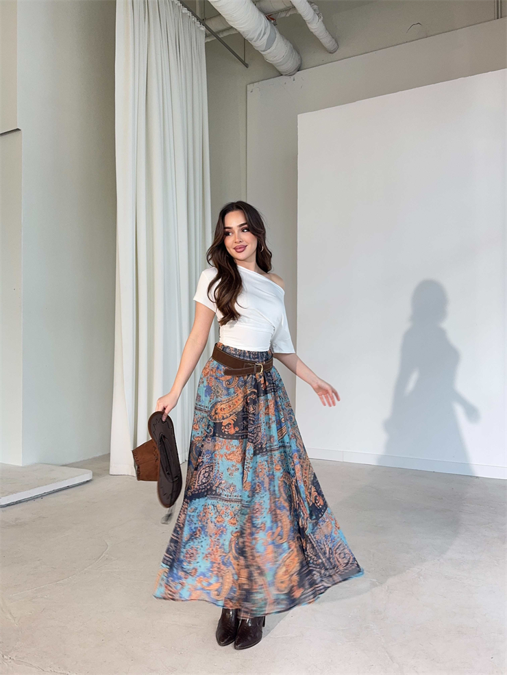 Desenli Süet Kemerli Tül Casandra Lacivert Kadın Etek 26Y153