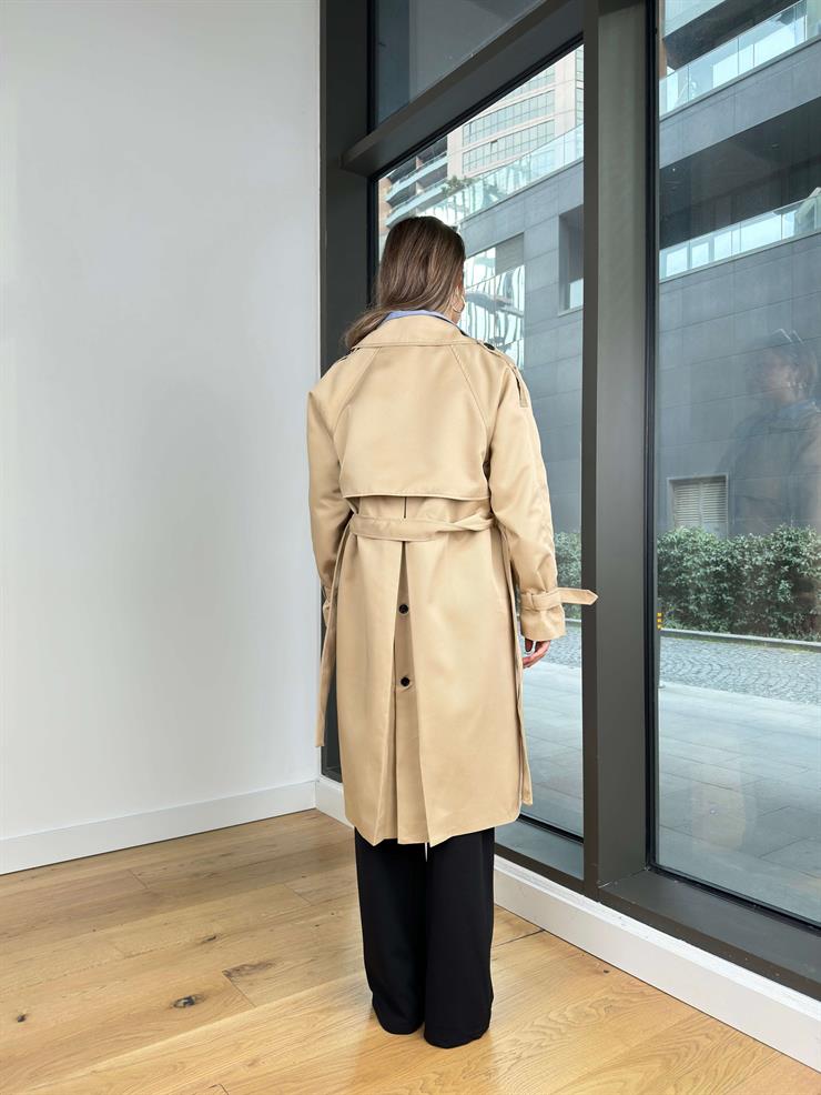 Düğmeli Belden Kuşaklı Castilo Taş Kadın Trençkot 25Y014