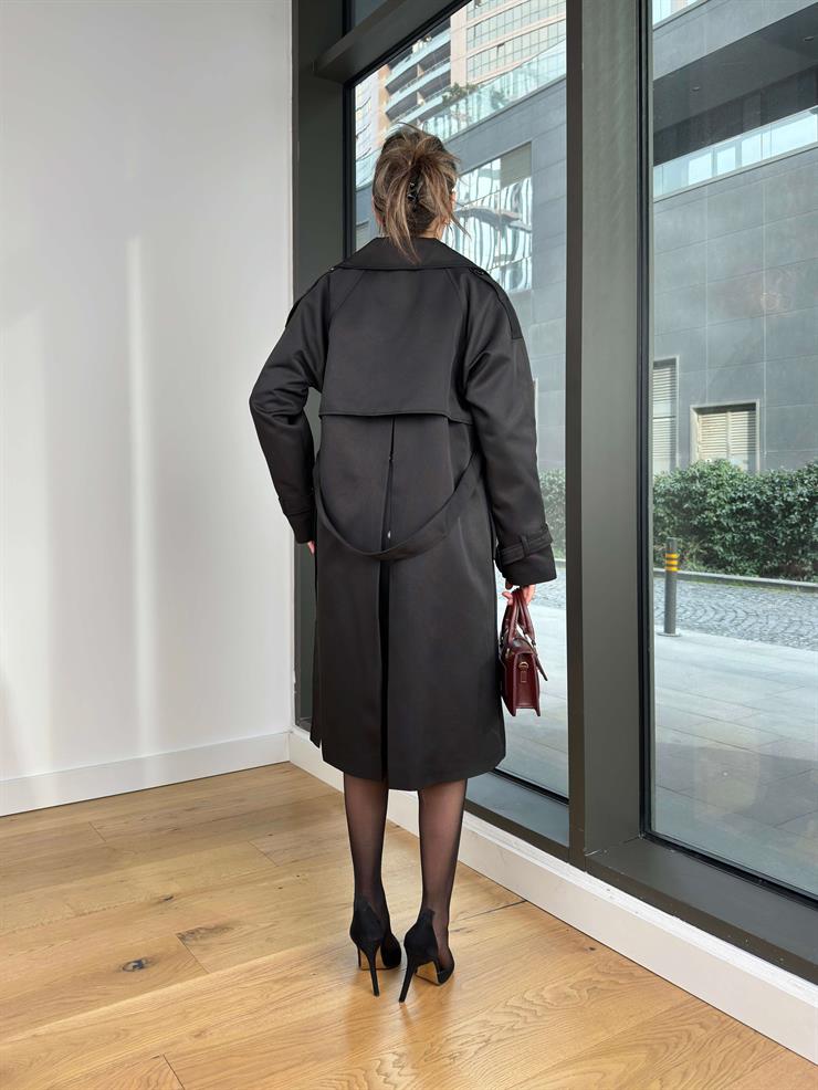 Düğmeli Belden Kuşaklı Castilo Siyah Kadın Trençkot 25Y014