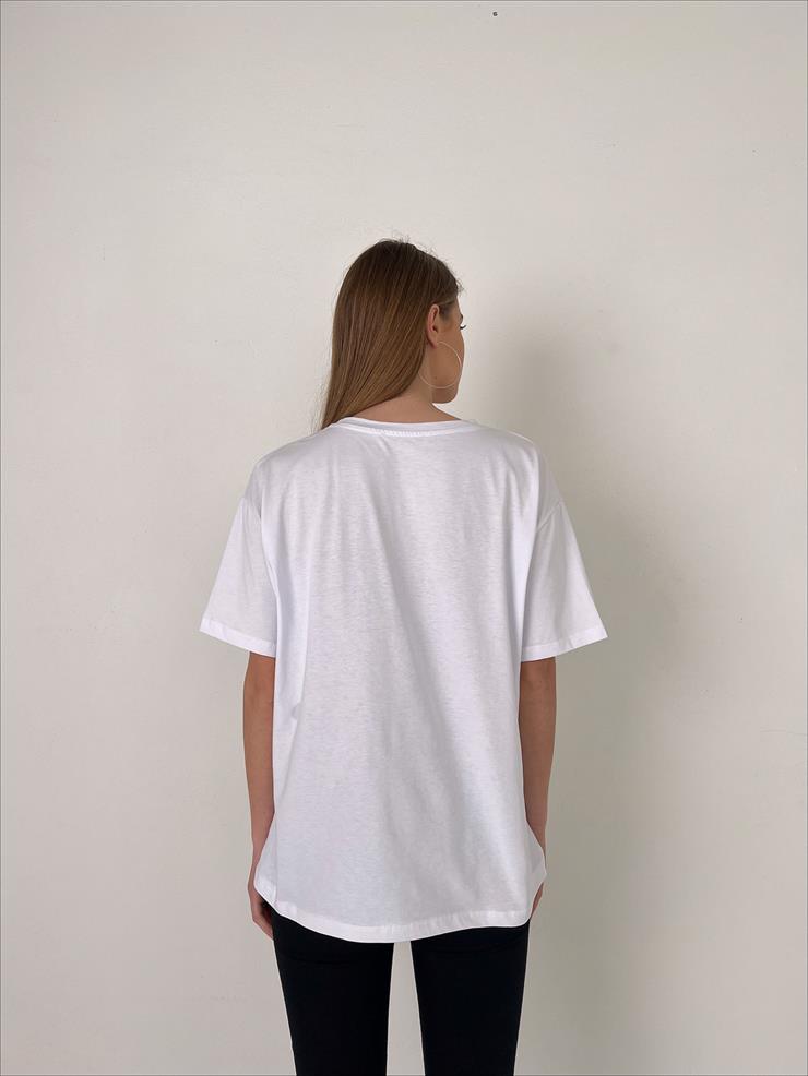 Önü Baskılı Ceka Kadın Beyaz Tişört 23Y000104