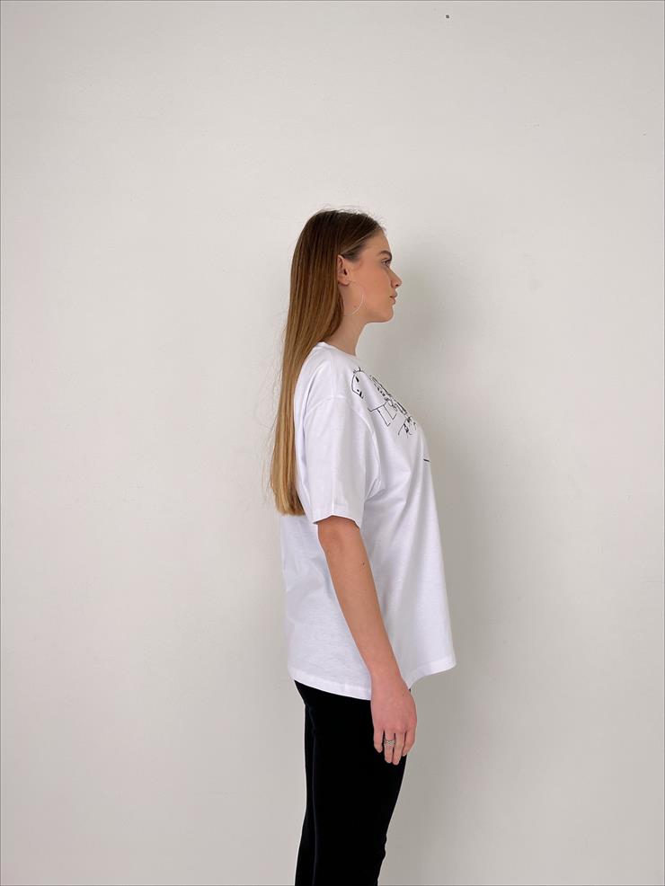 Önü Baskılı Ceka Kadın Beyaz Tişört 23Y000104