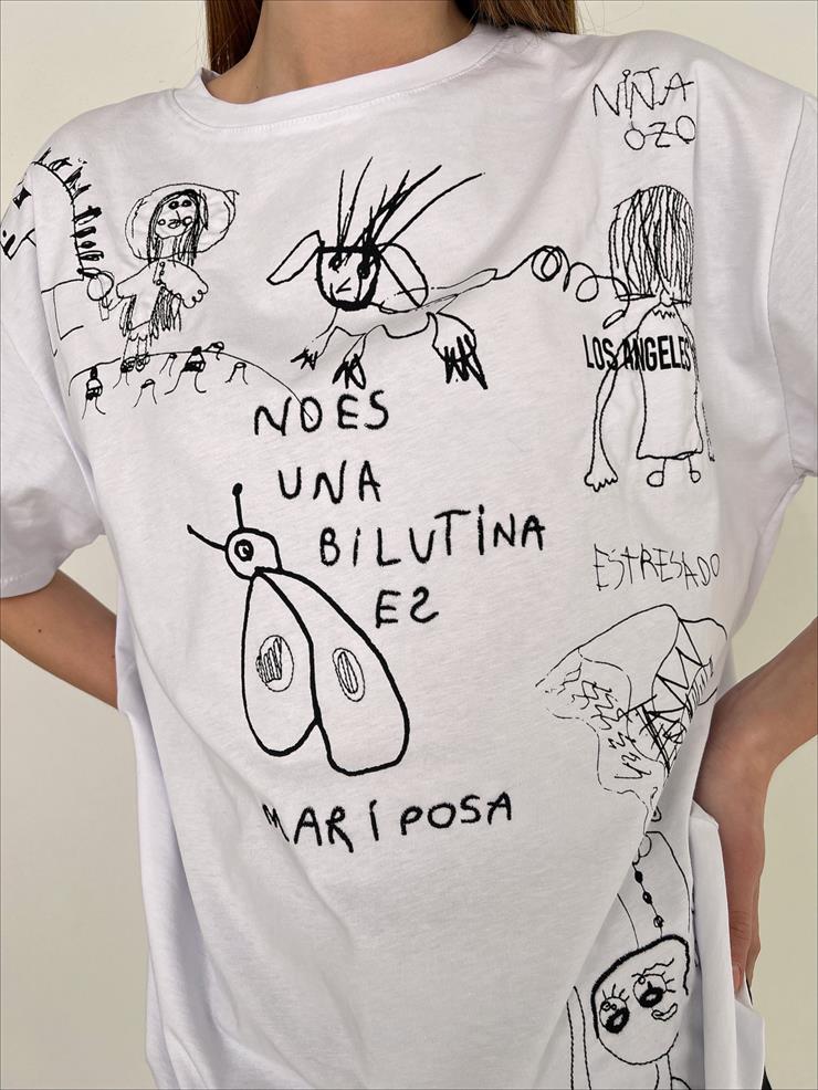 Önü Baskılı Ceka Kadın Beyaz Tişört 23Y000104