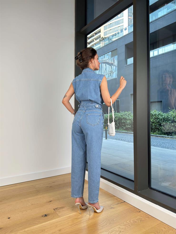 Kolsuz Önü Düğme Kapamalı Ceki Mavi Kadın Kot Tulum 25Y423