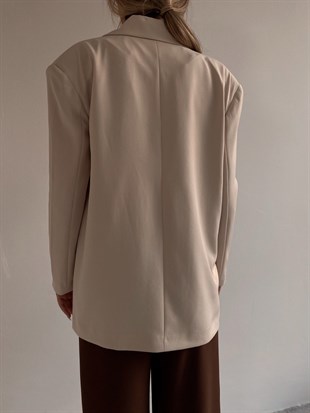 Vatkalı Cep Detaylı Kadın Taş Blazer Ceket 22K000033
