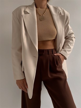 Vatkalı Cep Detaylı Kadın Taş Blazer Ceket 22K000033