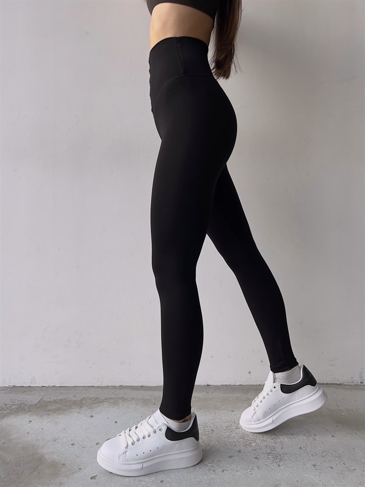 Önü Korse Yüksek Bel Cerveja Kadın Siyah Tayt 23K000203