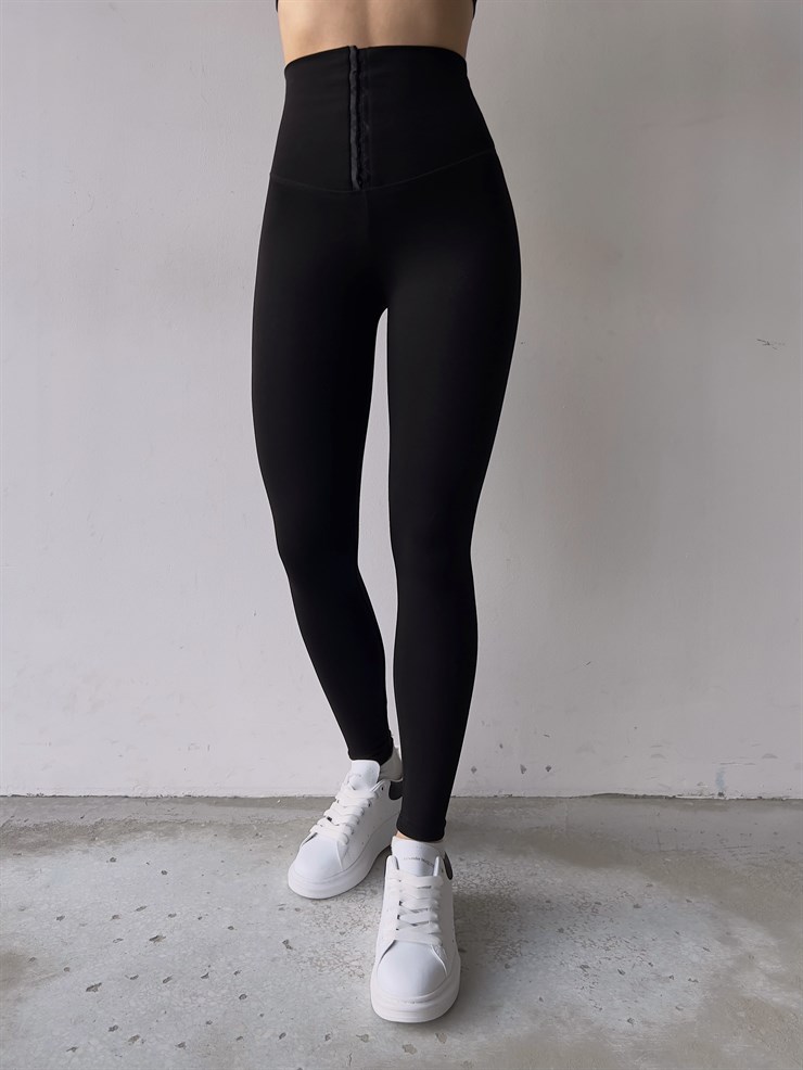 Önü Korse Yüksek Bel Cerveja Kadın Siyah Tayt 23K000203