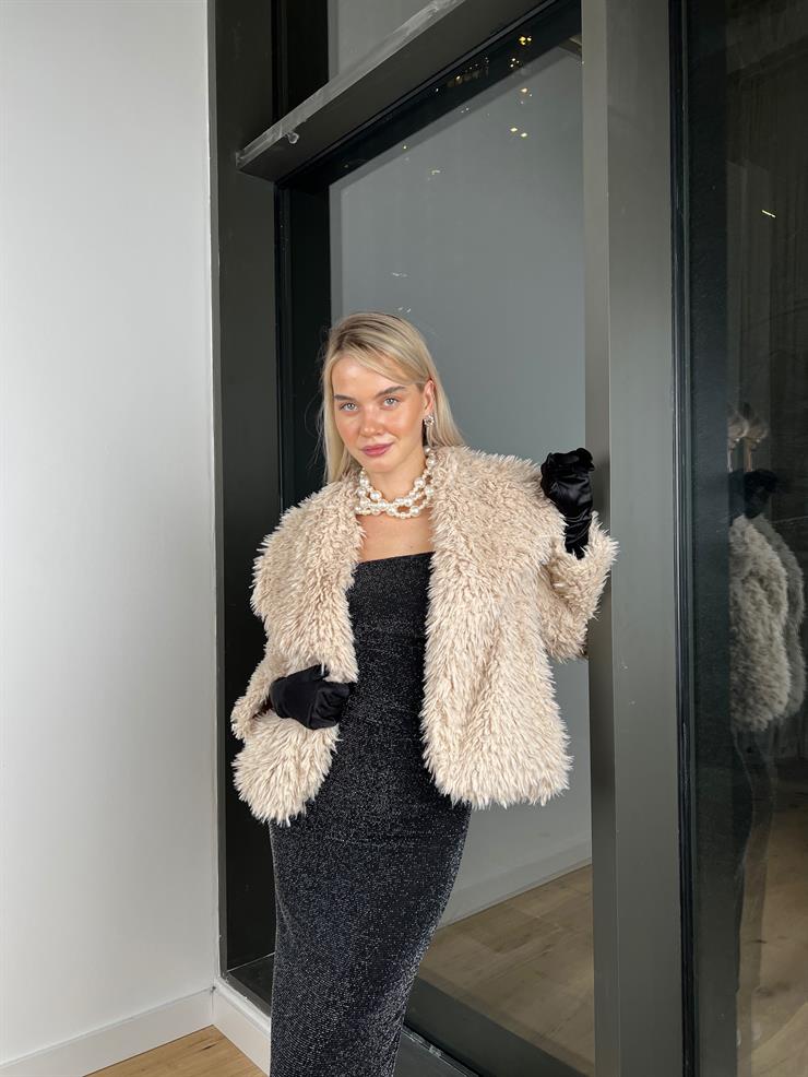 Cesar Tüylü Kadın Bej Mont 24k323