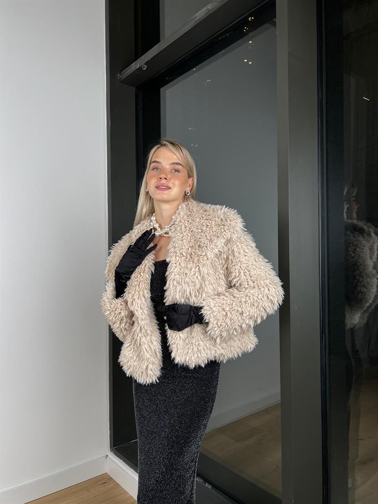 Cesar Tüylü Kadın Bej Mont 24k323