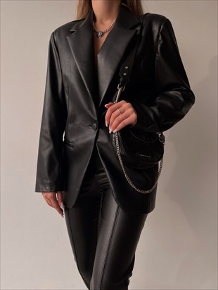 Suni Deri Boyfriend Charles Kadın Siyah Ceket 22K000408