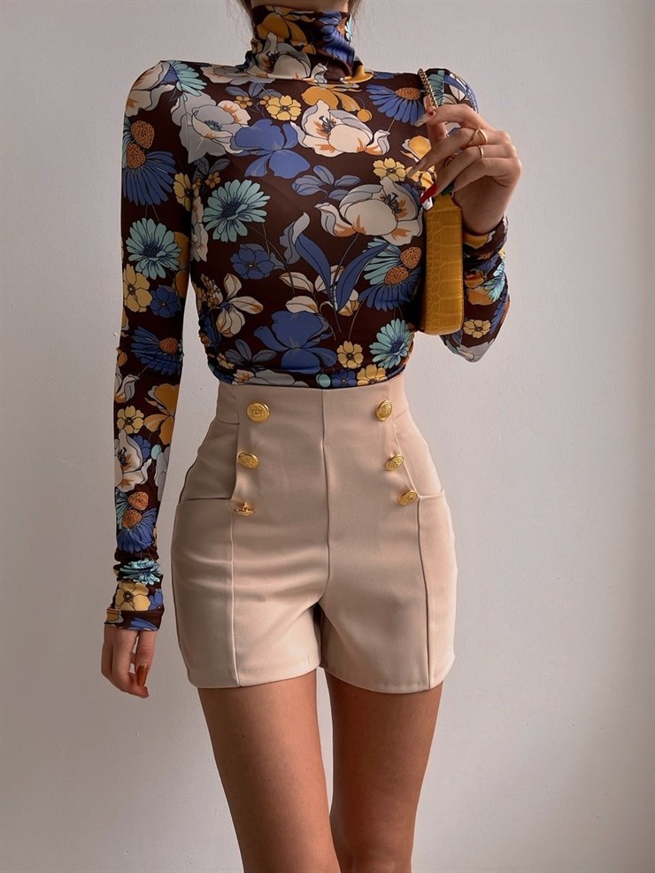 Çiçek Desen Balıkçı Yaka Sierra Kadın Renkli Bluz 22K000517