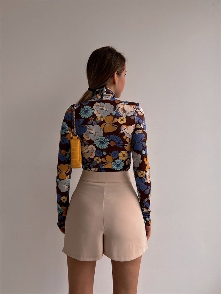 Çiçek Desen Balıkçı Yaka Sierra Kadın Renkli Bluz 22K000517