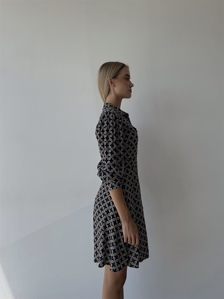 Çiçekli Belden Bağcıklı Flora Kadın Siyah Elbise 22K000142