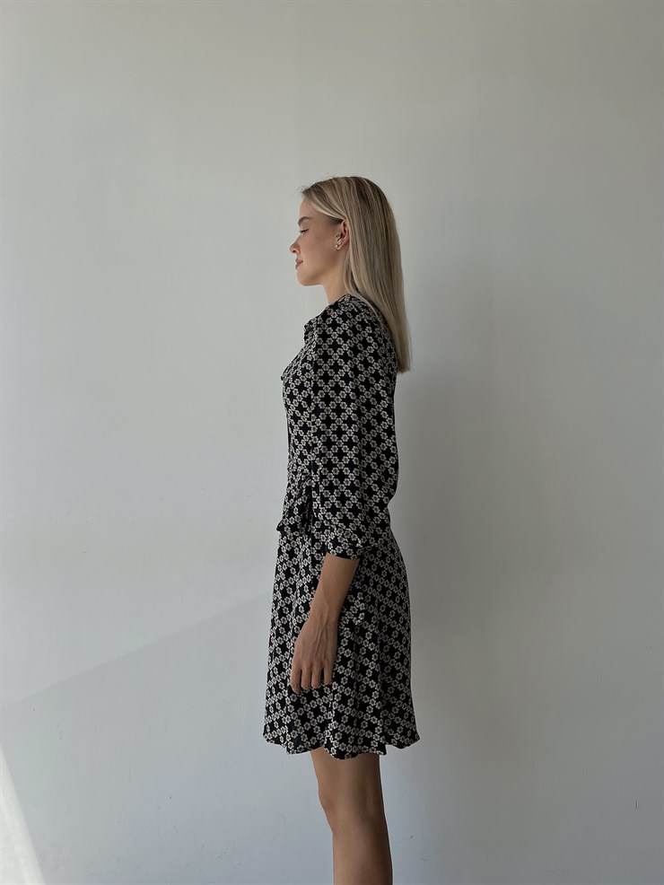 Çiçekli Belden Bağcıklı Flora Kadın Siyah Elbise 22K000142