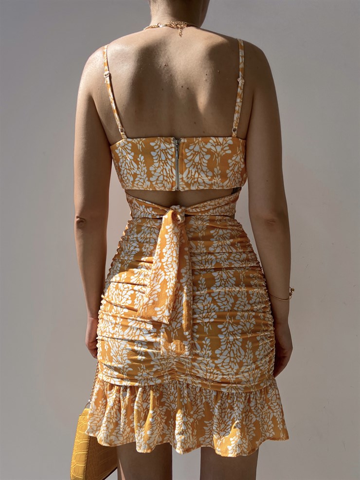 Çiçekli Crop Üst Ve Volanlı Drape Etek Sammy Kadın Sarı İkili Takım 22Y000283